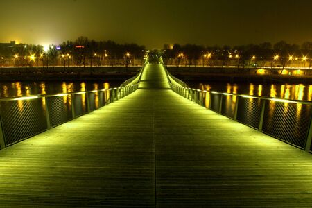 simon de beauvoir footbridge at night (filtered), paris, franceの写真素材