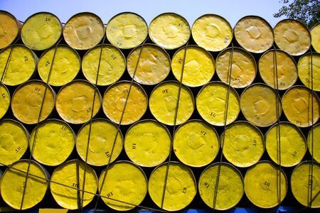 oil barrels stacked up for cargoの写真素材