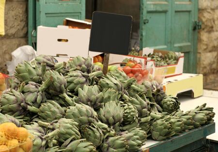 artichoke on display in marketの写真素材