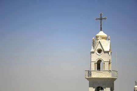 church tower bethlehem, west bank, palestine, israelの写真素材