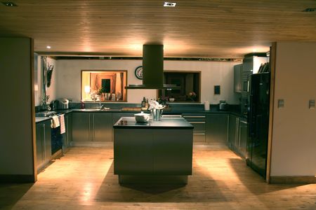 modern kitchen at nightの写真素材