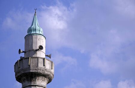 minaret and loudspeakers of a mosque, turkeyの写真素材