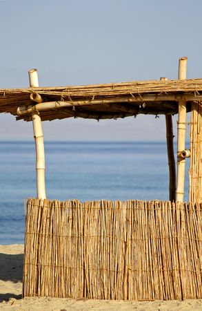 reed hut on beach, red sea, sinai, egyptの写真素材