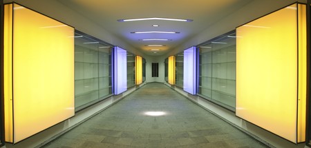 alleyway with square orange lightsの写真素材