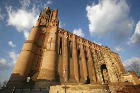 Cathedral of Albi - exterior view of brick structureの写真素材
