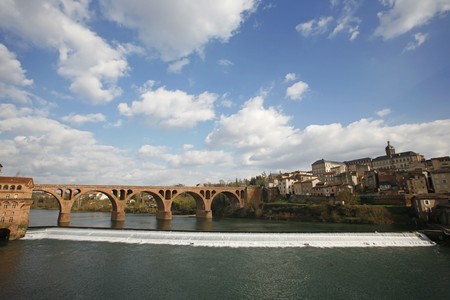 panorama of the bridge over tarn river in Albi, Franceの写真素材