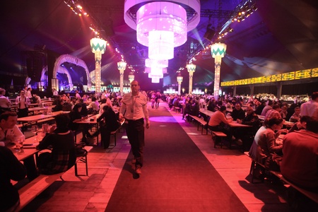 BERLIN - JANUARY 19:  Restaurant area at Bread & Butter fair on January 19, 2011 in Berlin, Germany. Tens of thousands of visitors attended the tradeshow this year.のeditorial素材