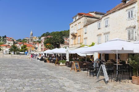 Hvar - SEPTEMBER 24: Cafes on St. Stephen's square on September 24, 2011 in Hvar, Croatia. This town square is the largest in Damatia at 4500m2.のeditorial素材