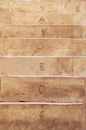 Stairs with ancient carved lettering in the monastery of st catherineのeditorial素材