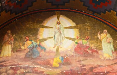 Old icon of Jesus over entrance to the St. Catherineのeditorial素材