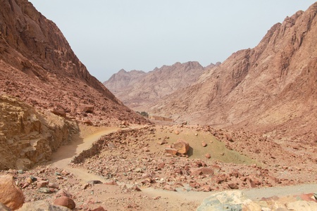 View of path and desert of the Monastery of St Catherine in Egyptのeditorial素材