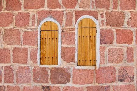 Greek orthdox chapel window shutters on mount sinai / moses mountain at 2285m in Egyptのeditorial素材