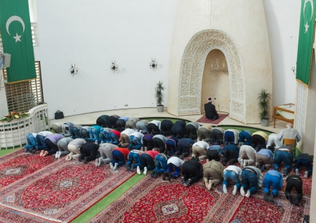 Zagreb, Croatia - September 25, 2012  Zagreb Imam leading afternoon prayer in mosque on September 25, 2012 in Zagreb, Croatia  Zagreb Dzamija is one of Europeのeditorial素材