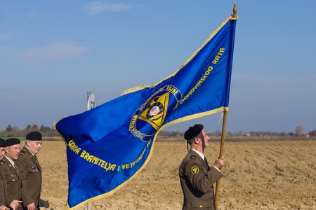 VUKOVAR, CROATIA - NOVEMBER 18, 2012: Veteran rally in suport of the Croatian army generals freed from the Hague on Novermber 18, 2012 in Vukovar, Croatia. Croatia was in war from 1991 to 1995.のeditorial素材