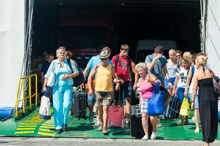 SPLIT, CROATIA - August 26, 2012: People descend from ferry on August 26, 2012 in Split, Croatia. Split is the second largest city in Croatia.のeditorial素材