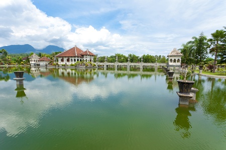 Architectural wonders at the Karangasem water temple in Bali, Indonesiaの写真素材