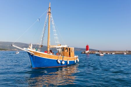 SPLIT, CROATIA - AUGUST 14, 2011: The old sailing ship sails through the bay on August 14, 2011 in Split, Croatia. Croatia has long been known for its quality shipbuilding.のeditorial素材