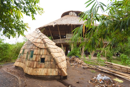 BALI, INDONESIA - FEBRUARY 2012: Specially designed bamboo tile house at Green School on February 27, 2012 in Bali, Indonesia. The school is known for promoting eco-friendly concepts to its students.のeditorial素材