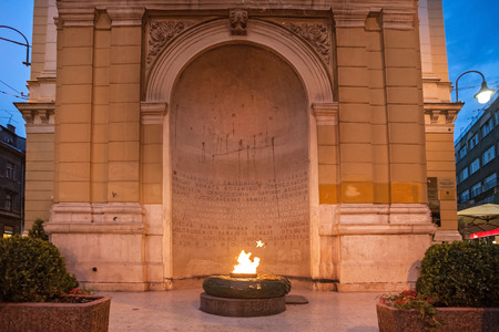 Eternal flame,  memorial to the victims of the World War II in Ferhadija street in Sarajevo, Bosnia and Herzegovina.のeditorial素材