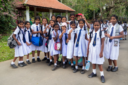KANDY, SRI LANKA - FEBRUARY 26, 2014: Students from Girl's High School, the oldest school for girls in Kandy, Sri Lanka.のeditorial素材
