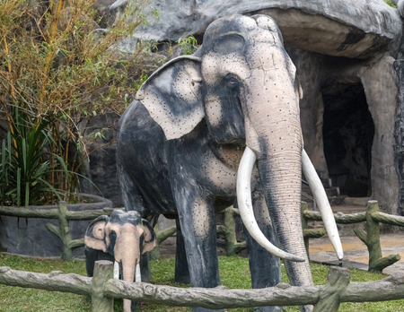 DAMBULLA, SRI LANKA - FEBRUARY 27, 2014: Elephants statue at Golden Temple. It is is the largest, best-preserved cave-temple complex in Sri Lanka listed as UNESCO World Heritage site.のeditorial素材