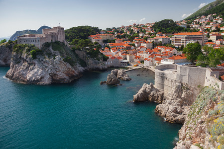 DUBROVNIK, CROATIA - MAY 26, 2014: View on Lovrijenac fort, city and city walls. Lovrijenac is known as Dubrovnik's Gibraltar and it had prime importance for the defense of western part of city.のeditorial素材