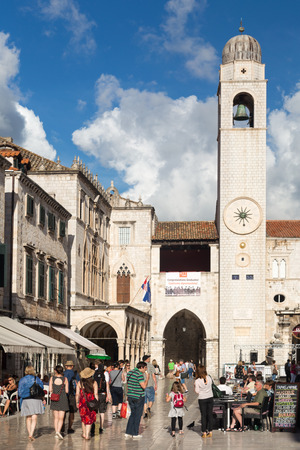 DUBROVNIK, CROATIA - MAY 28, 2014: Tourists walking on Stradun. Stradun is 300 meters long main pedestrian street in Dubrovnik.のeditorial素材