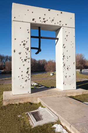 BRATISLAVA, SLOVAKIA - JANUARY 6, 2015: Devin Memorial for the people who lost their lives from 1945 to 1989 during the Cold War.のeditorial素材