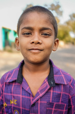 hAMPI, INDIA - 31 JANUARY 2015: Indian boy with proud expressionのeditorial素材