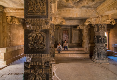 HAMPI, INDIA - 30 JANUARY 2015: Ruins of Hampi. Post-processed with grain, texture and colour effect.のeditorial素材