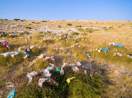 Plastic bags pollution on island of Pag, Croatia.のeditorial素材
