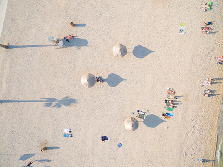 PAG, CROATIA - AUGUST 30, 2014: Aerial  of tourists at popular Zrce beachのeditorial素材