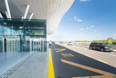ZAGREB AIRPORT - 24 APRIL 2017: Exterior of arrivals terminal.