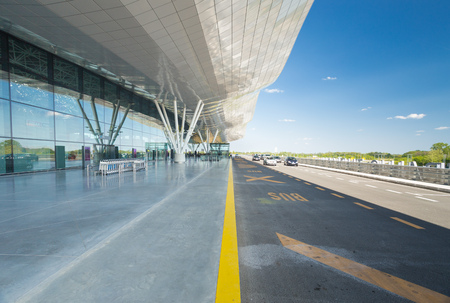 ZAGREB AIRPORT - 24 APRIL 2017: Exterior of arrivals terminal.のeditorial素材