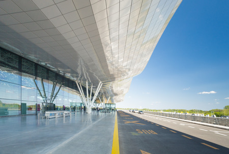 ZAGREB AIRPORT - 24 APRIL 2017: Exterior of arrivals terminal.のeditorial素材