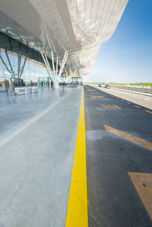 ZAGREB AIRPORT - 24 APRIL 2017: Exterior of arrivals terminal.のeditorial素材