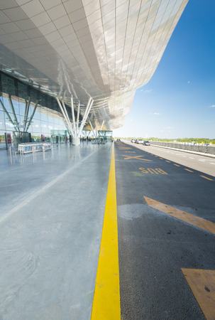 ZAGREB AIRPORT - 24 APRIL 2017: Exterior of arrivals terminal.のeditorial素材