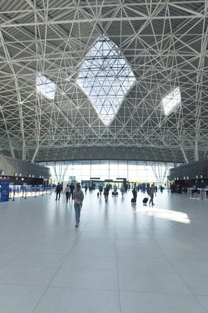 ZAGREB AIRPORT - 24 APRIL 2017: Check-in at departure terminal.のeditorial素材