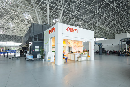 ZAGREB AIRPORT - 24 APRIL 2017: Food retail store inside the departures terminal.のeditorial素材