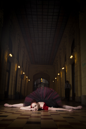 Ballerina Natalia Horsnell in the Oktogon public urban passageway in Zagreb, Croatia.の写真素材