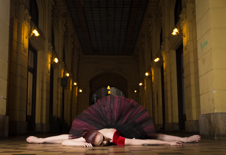 Ballerina Natalia Horsnell in the Oktogon public urban passageway in Zagreb, Croatia.の写真素材