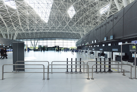 ZAGREB AIRPORT - 24 APRIL 2017: Check-in at departure terminal.のeditorial素材