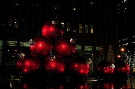 A view of  Manhattan street with Christmas decorations .の写真素材