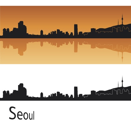 Seoul skyline in orange background in editable vector fileのイラスト素材