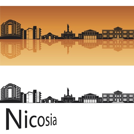 Nicosia skyline in orange background in editable fileのイラスト素材