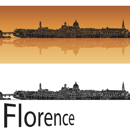 Florence skyline in orange background in editable vector fileのイラスト素材