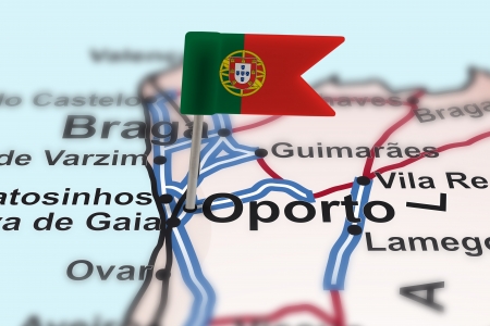 pin with flag of Portugal in Oporto with selective focusの写真素材
