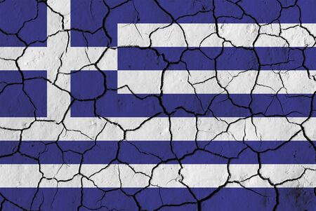 Greece Flag over cracked background, conceptual image of crisisの写真素材