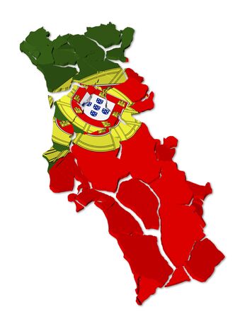 Portugal map cracked, conceptual representation of national crisisの写真素材