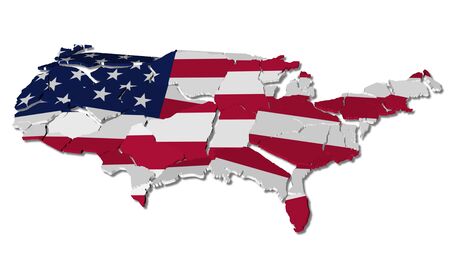 United States map cracked, conceptual representation of national crisisの写真素材